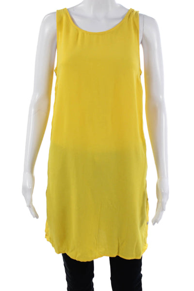 Adrienne Vittadini Women Yellow Sleeveless Tunic Rayon Round Neck Button Size S