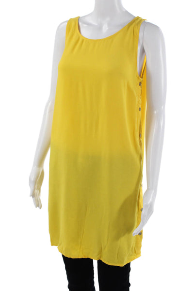 Adrienne Vittadini Women Yellow Sleeveless Tunic Rayon Round Neck Button Size S