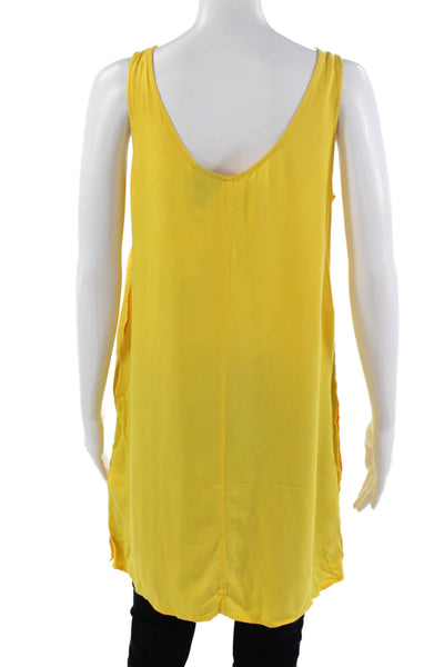 Adrienne Vittadini Women Yellow Sleeveless Tunic Rayon Round Neck Button Size S