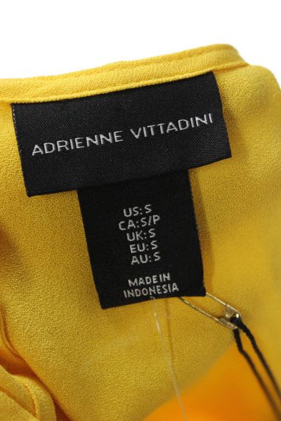Adrienne Vittadini Women Yellow Sleeveless Tunic Rayon Round Neck Button Size S