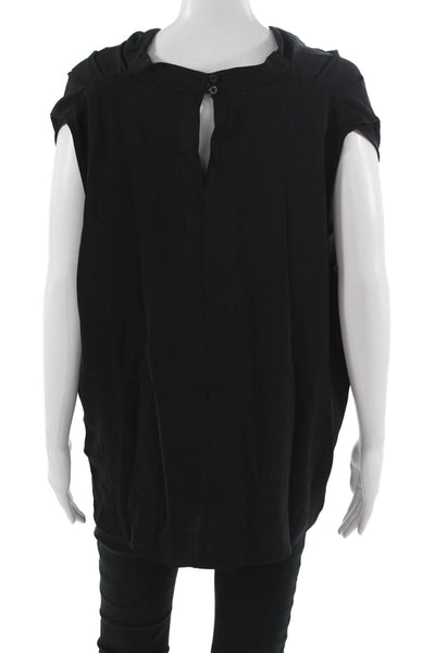 Calvin Klein Women Sleeveless Button Front Black Top 100% Polyester Size L