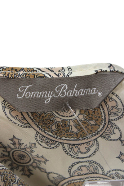 Tommy Bahama Women Paisley Tunic Blouse V-Neck Zip Long Sleeve Beige Size XL