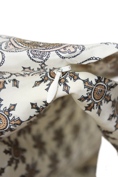 Tommy Bahama Women Paisley Tunic Blouse V-Neck Zip Long Sleeve Beige Size XL