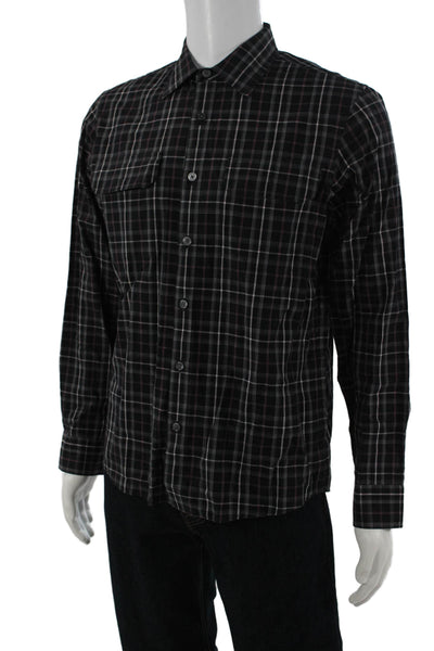 Michael Kors Mens Long Sleeve Plaid Point Collar Button-Up Cotton Shirt Size M