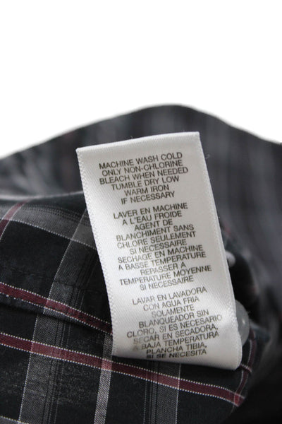 Michael Kors Mens Long Sleeve Plaid Point Collar Button-Up Cotton Shirt Size M
