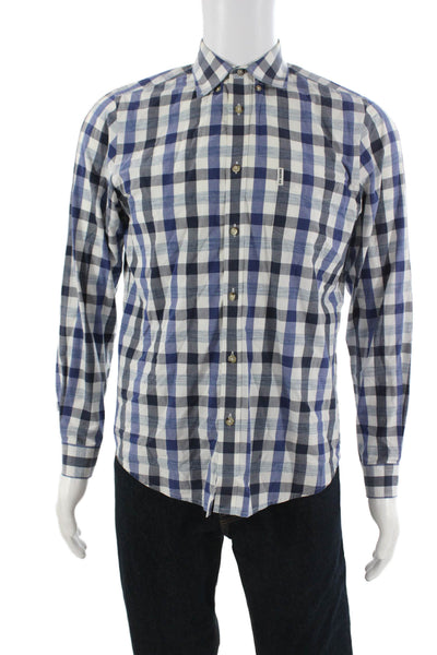 Ben Sherman Mens Button-Down Checked Cotton Blend Long Sleeve Shirt Size M