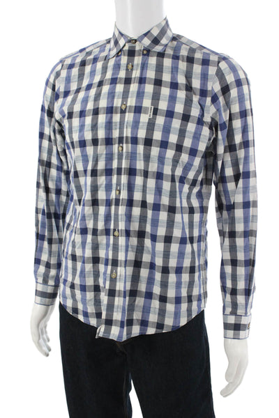 Ben Sherman Mens Button-Down Checked Cotton Blend Long Sleeve Shirt Size M