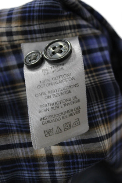 Michael Kors Men Button-Down Plaid Long Sleeve Cotton Blue Shirt Size L