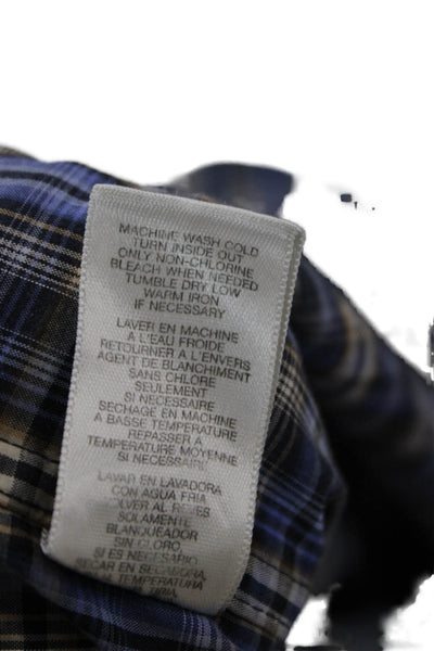 Michael Kors Men Button-Down Plaid Long Sleeve Cotton Blue Shirt Size L