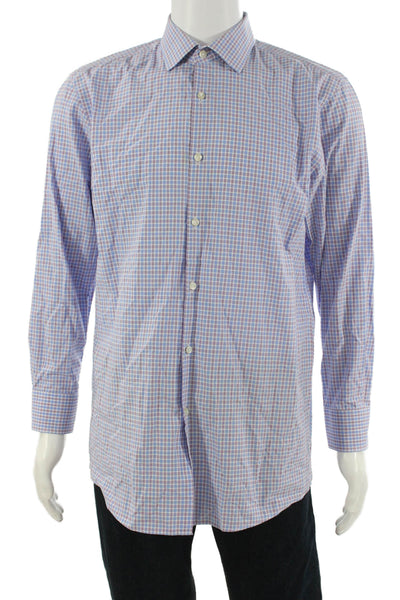 Boss Hugo Boss Mens Dress Shirt Light Blue Check Cotton Long Sleeve Size M