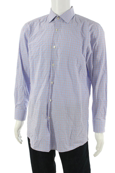 Boss Hugo Boss Mens Dress Shirt Light Blue Check Cotton Long Sleeve Size M