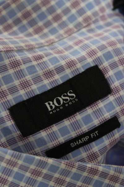 Boss Hugo Boss Mens Dress Shirt Light Blue Check Cotton Long Sleeve Size M