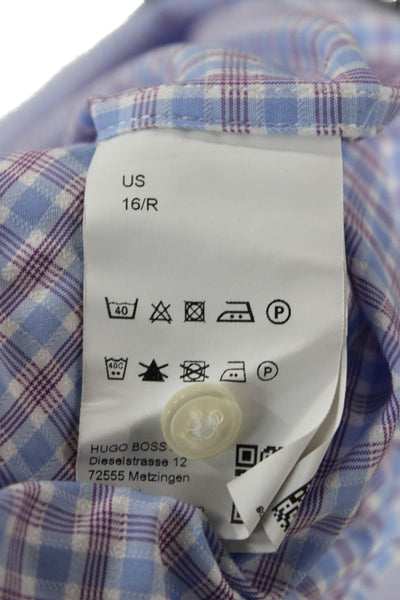 Boss Hugo Boss Mens Dress Shirt Light Blue Check Cotton Long Sleeve Size M