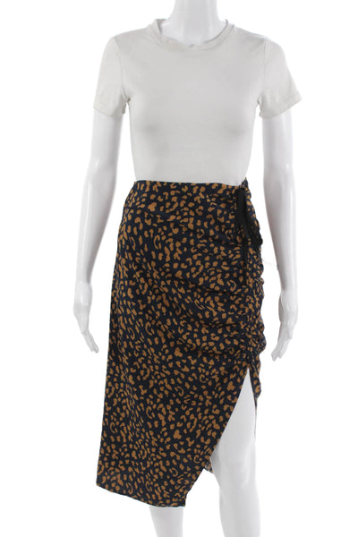 Lucy Paris Women Wrap Skirt Dark Blue Animal Print Polyester Knee Length Size M