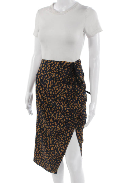 Lucy Paris Women Wrap Skirt Dark Blue Animal Print Polyester Knee Length Size M