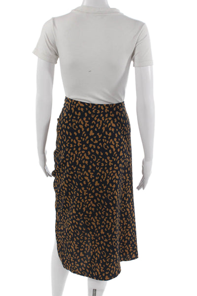 Lucy Paris Women Wrap Skirt Dark Blue Animal Print Polyester Knee Length Size M