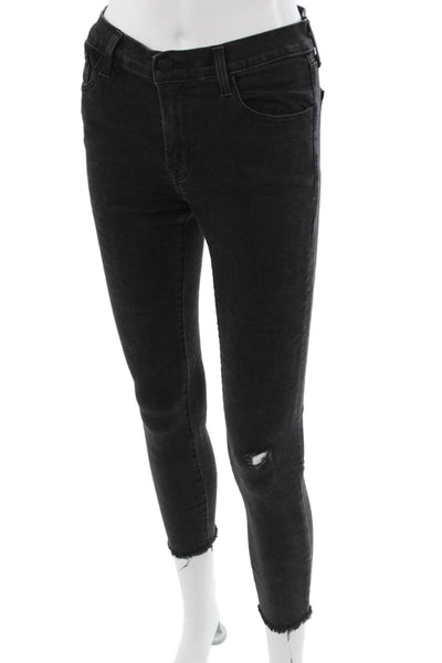 J Brand Womens Ankle Skinny Black Jeans Mid Rise Button Size 27