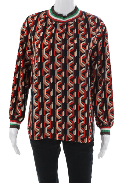 Rebel Collection Women Ringer Blouse Black Geometric Long Sleeve 80s Size L