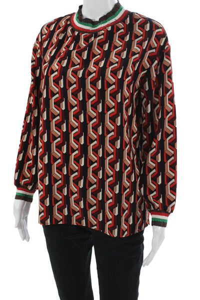 Rebel Collection Women Ringer Blouse Black Geometric Long Sleeve 80s Size L