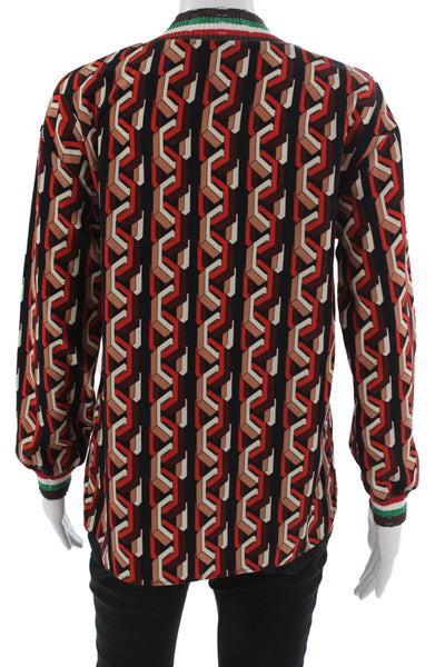 Rebel Collection Women Ringer Blouse Black Geometric Long Sleeve 80s Size L