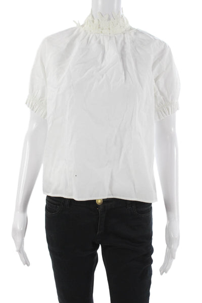Zara Basic Collection Womens White Cotton High Neck Short Sleeve Blouse Size S