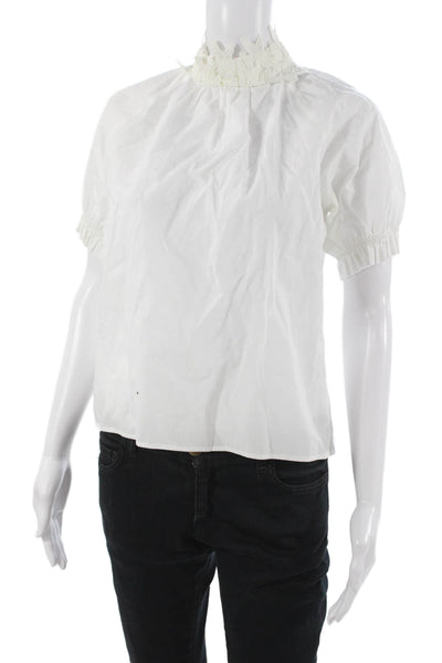Zara Basic Collection Womens White Cotton High Neck Short Sleeve Blouse Size S