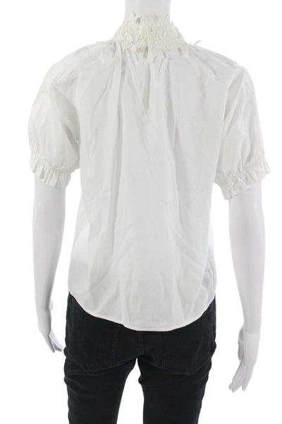 Zara Basic Collection Womens White Cotton High Neck Short Sleeve Blouse Size S