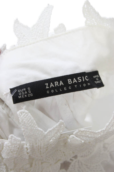 Zara Basic Collection Womens White Cotton High Neck Short Sleeve Blouse Size S