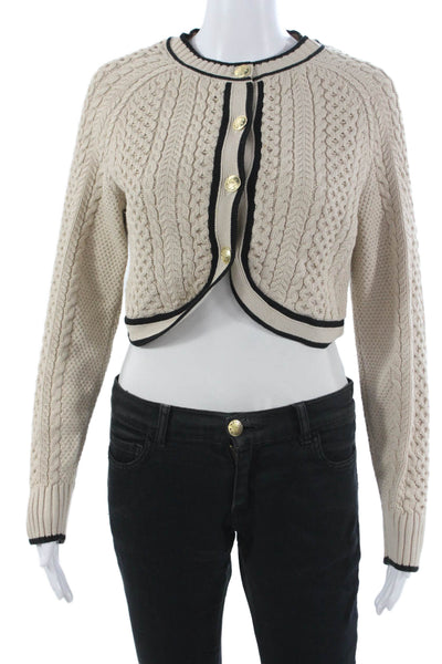 J Crew Unisex Cardigan Beige Button Crew Neck Long Sleeve Cotton Blend Size S