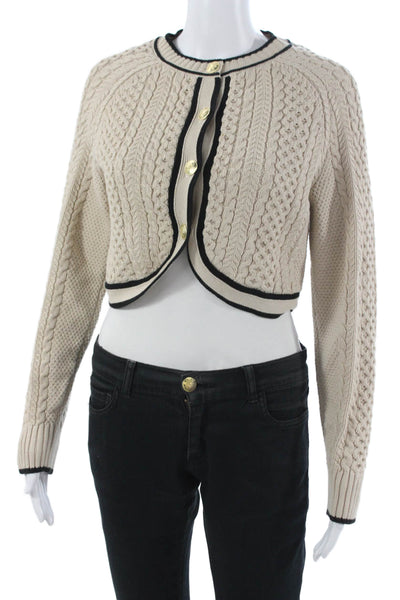J Crew Unisex Cardigan Beige Button Crew Neck Long Sleeve Cotton Blend Size S