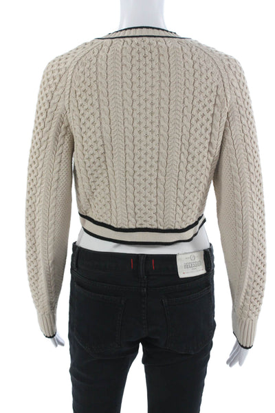 J Crew Unisex Cardigan Beige Button Crew Neck Long Sleeve Cotton Blend Size S