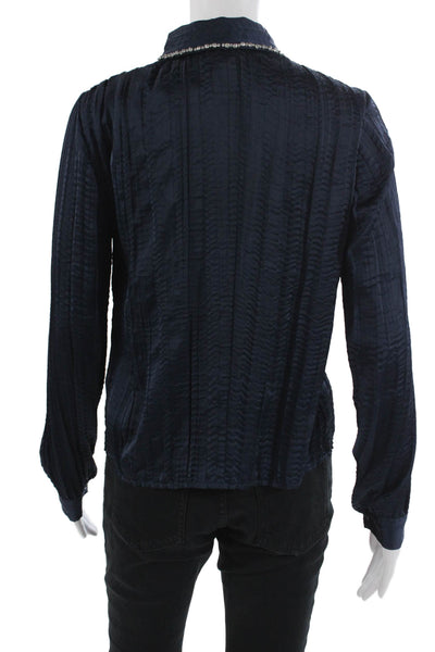 J Crew Women Collared Button-Up Blouse Dark Blue Long Sleeve Polyester Size XS