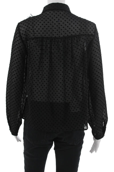 Zara Basic Women Black Polka Dot Collared Button Up Blouse Long Sleeve Size M