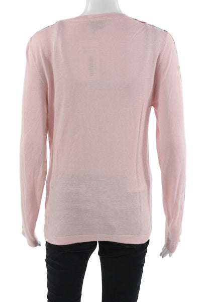 Happy Sheep Unisex Pink Striped V Neck Pullover Sweater Long Sleeve Size M