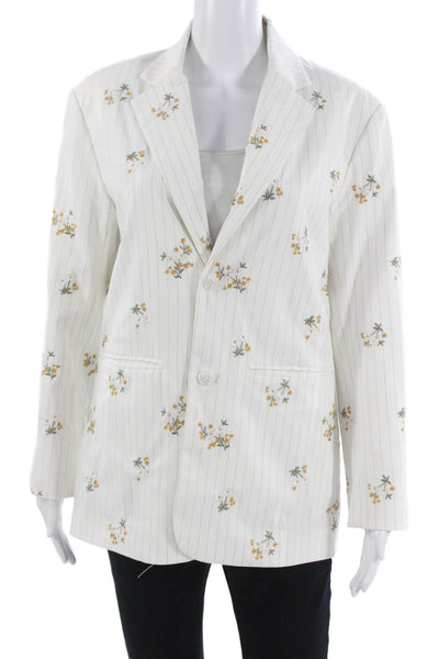 Driftwood Women White Floral Cotton Collared Button Long Sleeve Blazer Size S