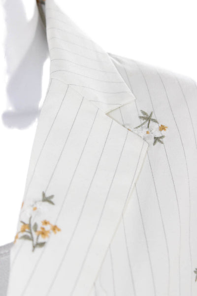 Driftwood Women White Floral Cotton Collared Button Long Sleeve Blazer Size S