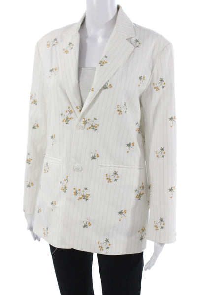 Driftwood Women White Floral Cotton Collared Button Long Sleeve Blazer Size S