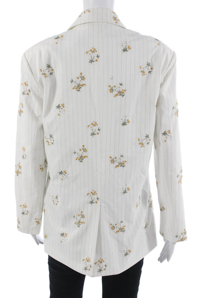 Driftwood Women White Floral Cotton Collared Button Long Sleeve Blazer Size S