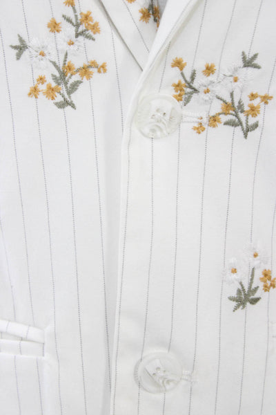 Driftwood Women White Floral Cotton Collared Button Long Sleeve Blazer Size S