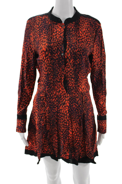 Reiss Women Black Animal Print Shirt Dress Long Sleeve Collared Button Size 4
