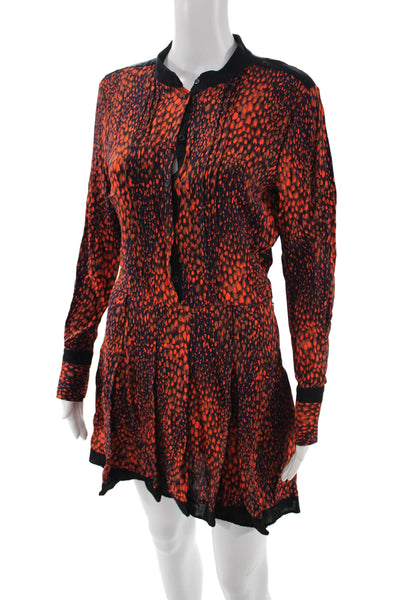 Reiss Women Black Animal Print Shirt Dress Long Sleeve Collared Button Size 4