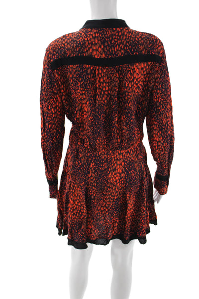 Reiss Women Black Animal Print Shirt Dress Long Sleeve Collared Button Size 4