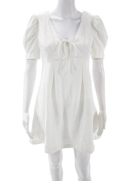 Line And Dot Womens A-Line Mini White V Neck Short Sleeve Dress Size S