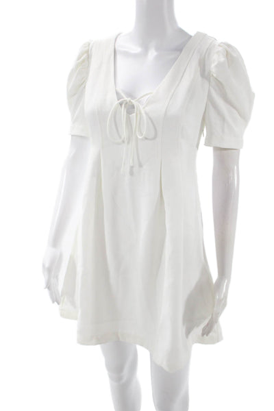 Line And Dot Womens A-Line Mini White V Neck Short Sleeve Dress Size S