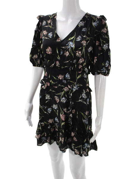 Nicole Miller Womens Fit Flare Mini Floral Vneck Short Sleeve Dress Size S