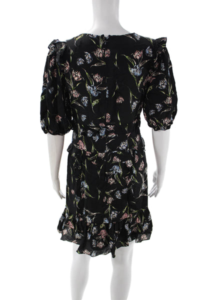 Nicole Miller Womens Fit Flare Mini Floral Vneck Short Sleeve Dress Size S
