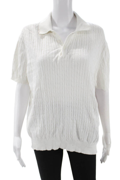 Saks Fifth Avenue Womens Collared Striped Linen Pullover Short Sleeve Size L