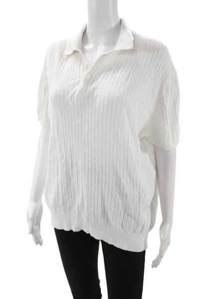 Saks Fifth Avenue Womens Collared Striped Linen Pullover Short Sleeve Size L