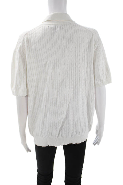 Saks Fifth Avenue Womens Collared Striped Linen Pullover Short Sleeve Size L