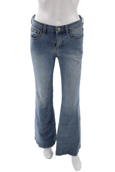 Free People Womens Bootcut Flared Jeans Blue High Rise Button Size 28